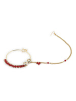 Thumbnail for Gold-Plated White Red Kundan-Studded Pearl Beaded Nosepin - Ruby Raang - Distacart
