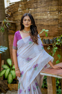 Thumbnail for Vishnu Weaves Women's Wine Muga Cotton Woven Butti Saree with Blouse - Distacart