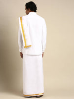 Thumbnail for Ramraj Cotton Mens Wedding White Regular Dhoti, Shirt & Towel Set Subhakalyan 1