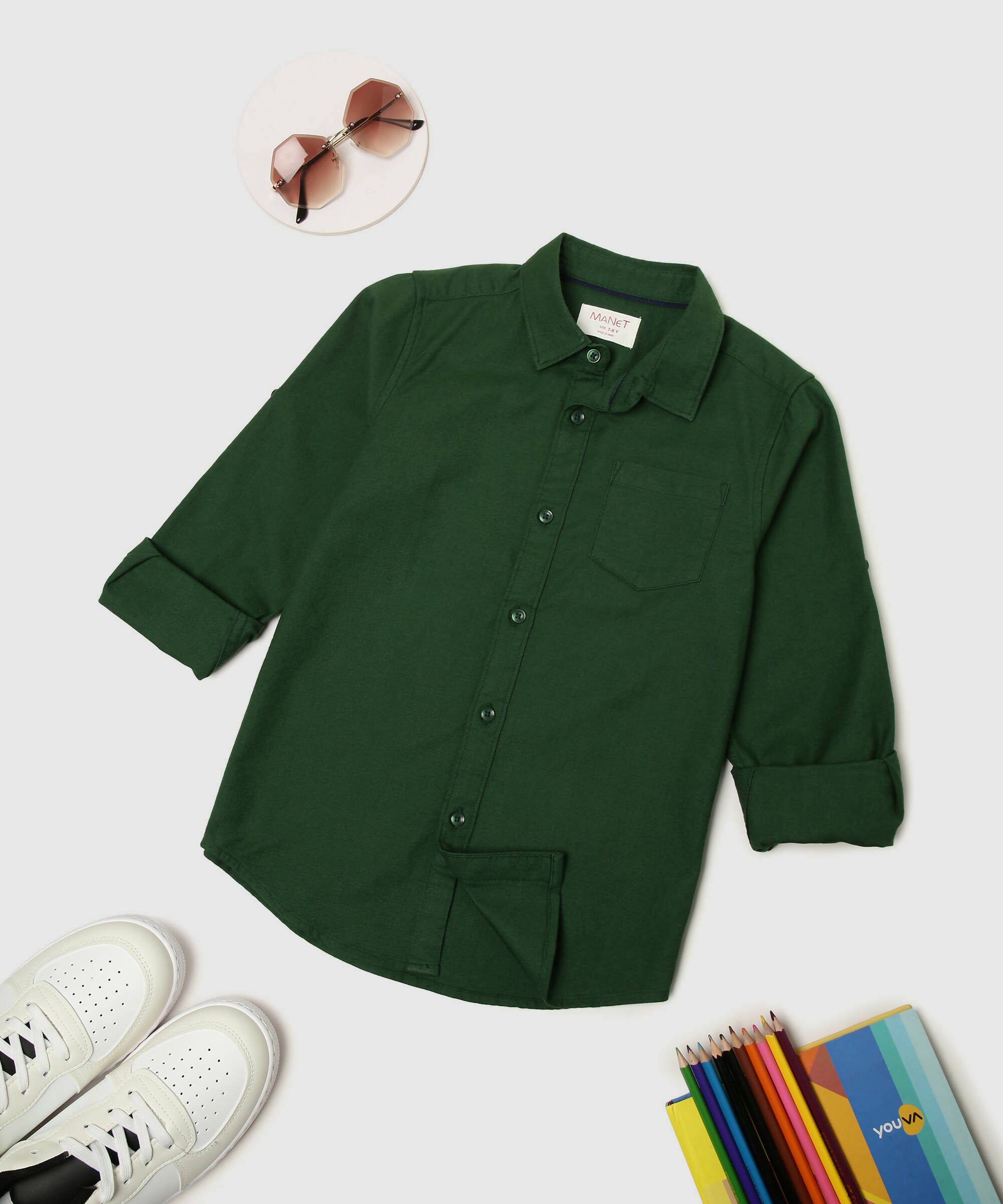 Manet Boys Full Sleeves Solid Shirt - Green - Distacart