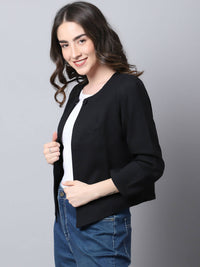 Thumbnail for Even Apparels Black Linen Cotton Open Front Statement Women's Jacket - Distacart