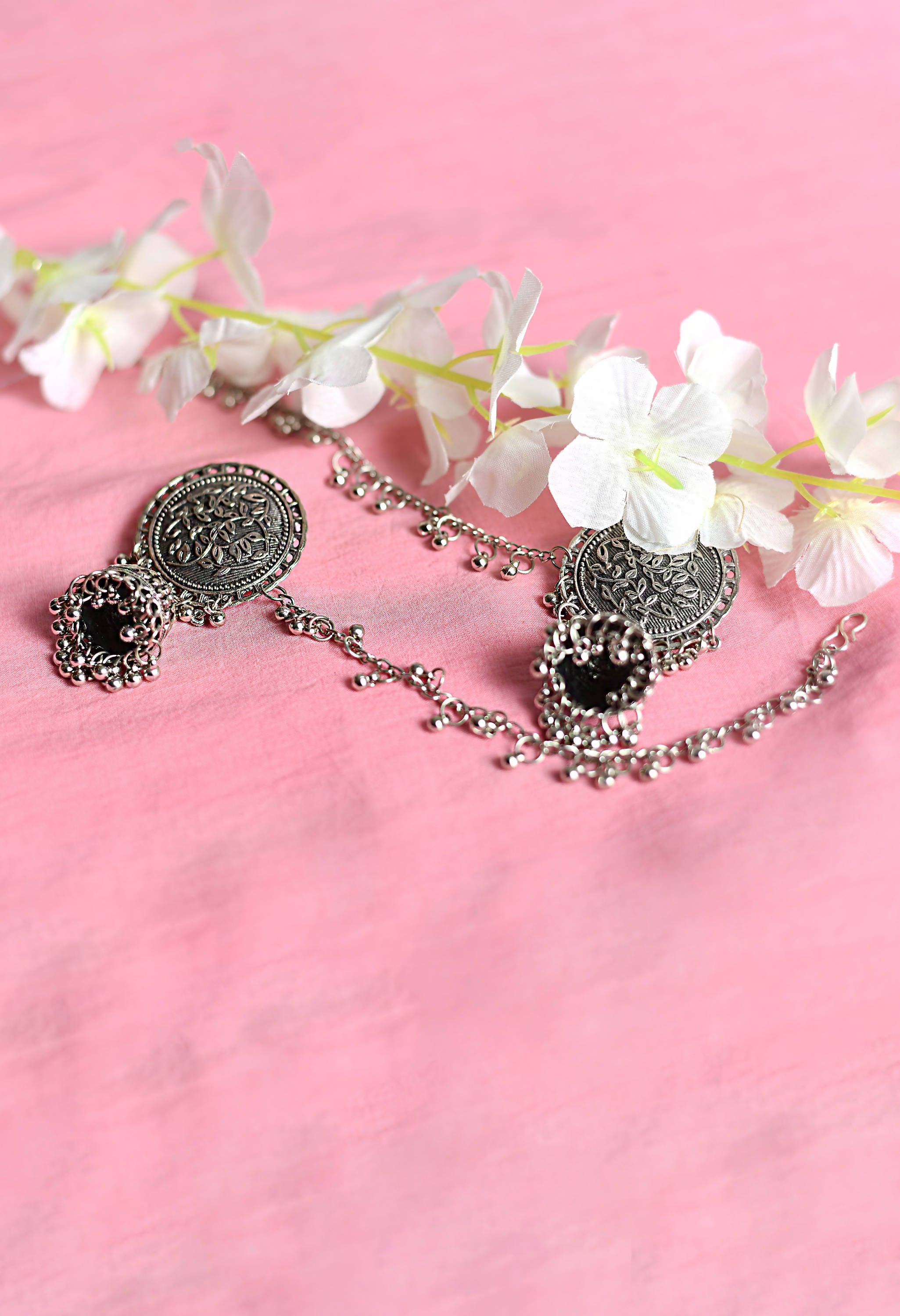 Mominos Fashion Johar Kamal Trendy Oxidized Silver Plated Bahubali Jhumkas - Distacart