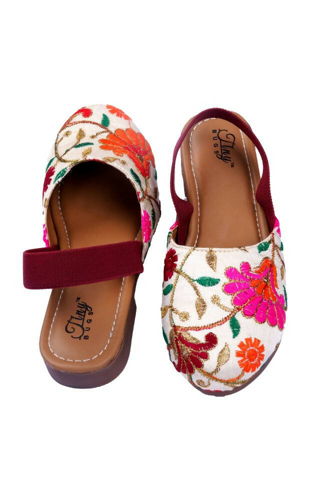 Tiny Bugs Girls Embroidered Strap Ethnic Jutis-Beige - Distacart