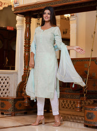 Thumbnail for Kaajh Women's Green Lucknow Chikankari Suit Set - Distacart