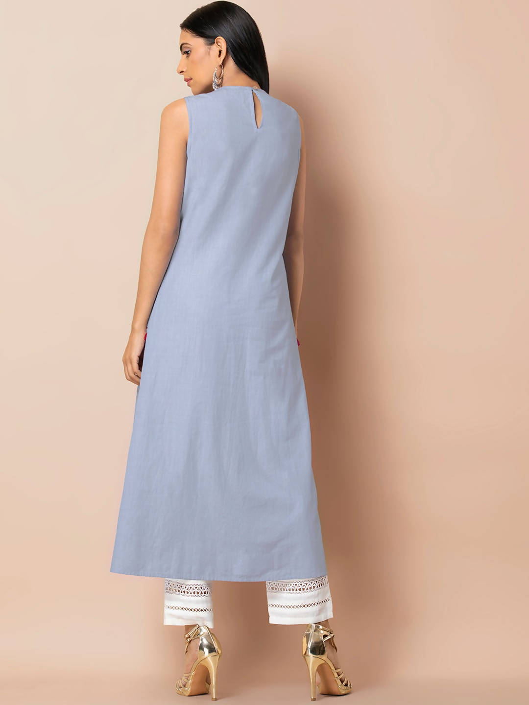 Indya Women Blue Solid A-Line Kurta - Distacart