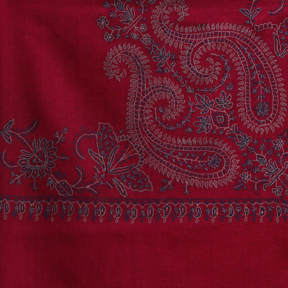 Nizalia Handmade Sozni Work Brick Red Pashmina