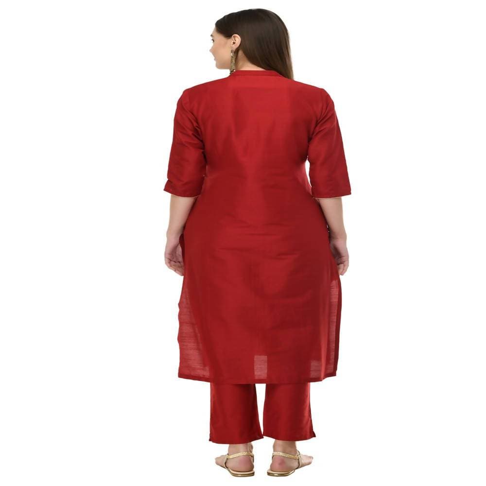 Lagi Women's Maroon Poly silk Straight Embroidred Kurta Pant (RO115A)