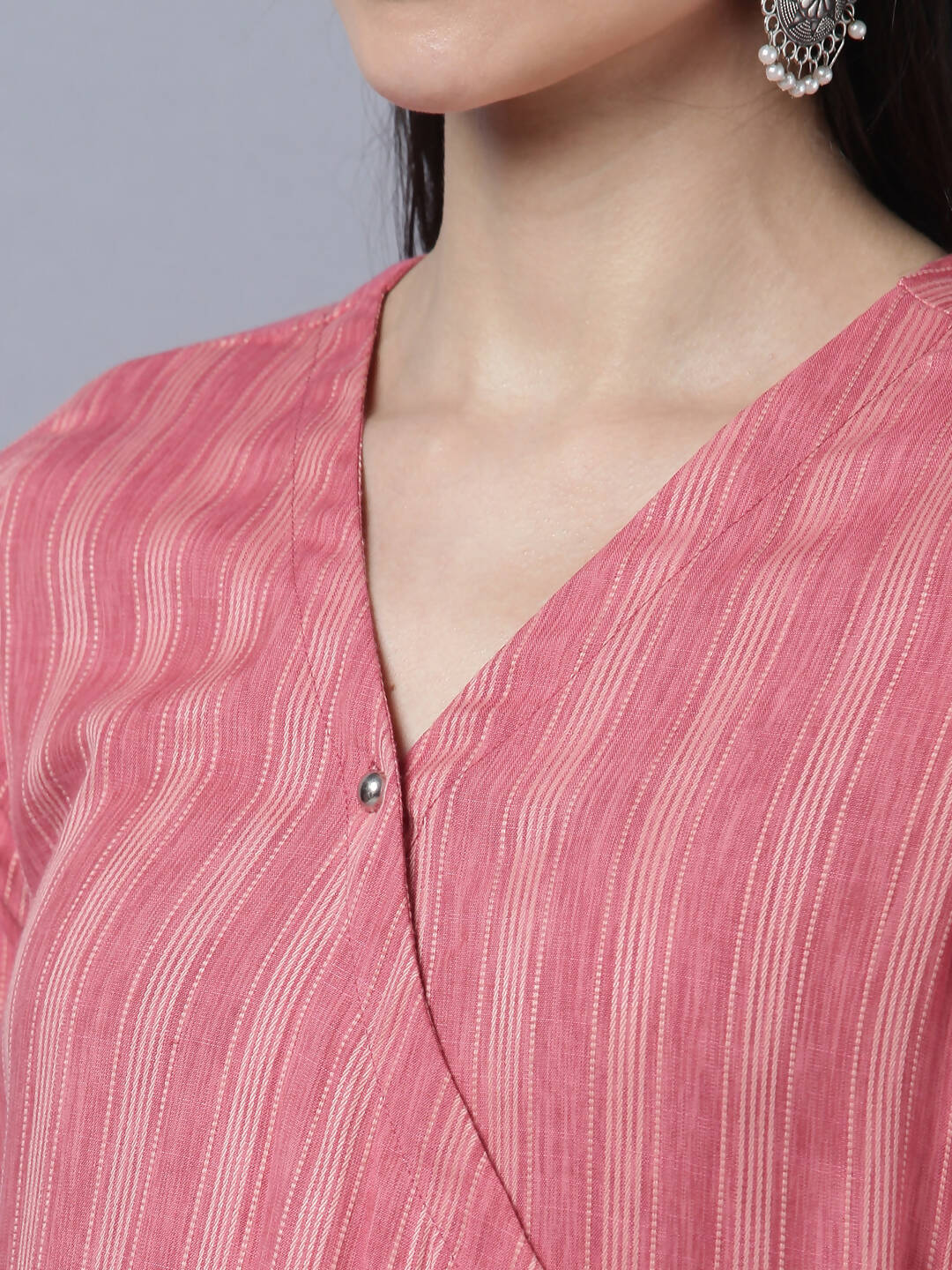 Myshka Stylish Pink Cotton 3/4 Sleeve Women's Kurta Palazzo Set - Distacart