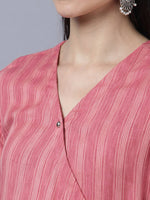 Thumbnail for Myshka Stylish Pink Cotton 3/4 Sleeve Women's Kurta Palazzo Set - Distacart