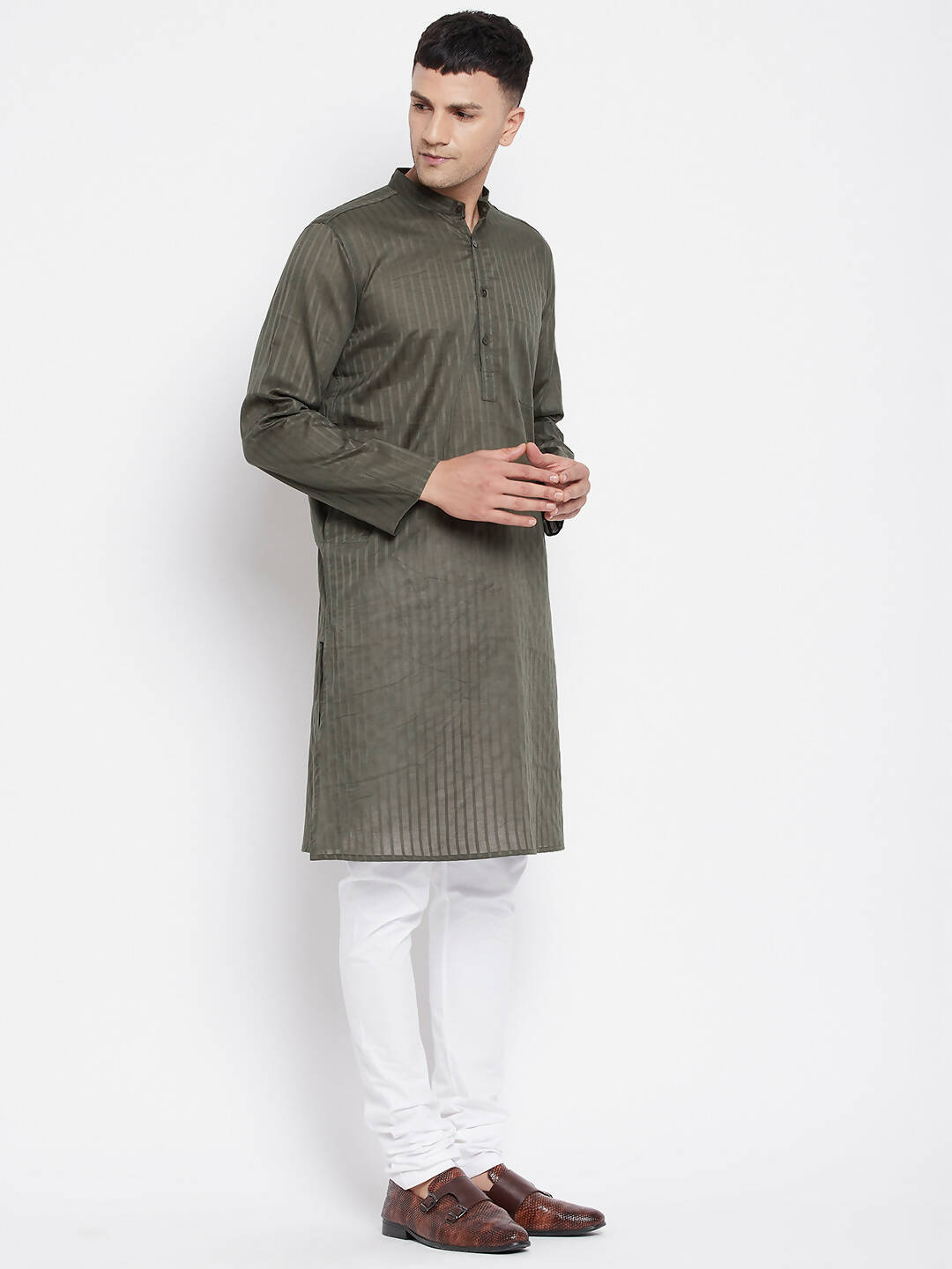 Even Apparels Green Men's Pure Cotton Kurta With Band Collar - Distacart