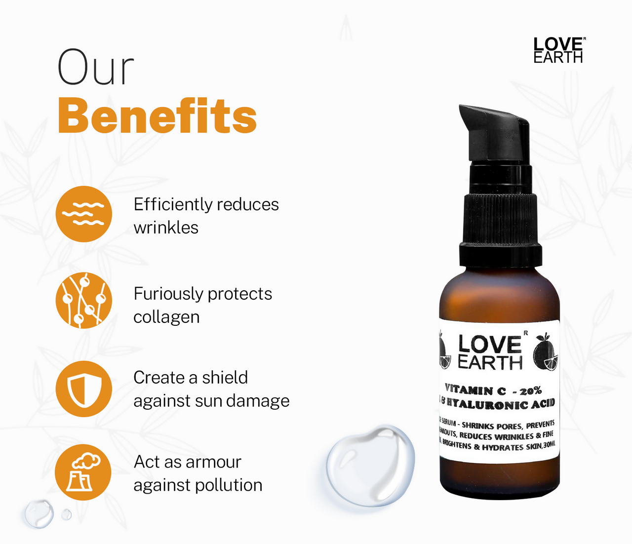 Love Earth Vitamin C 20%, E & Hydraulic Acid – Face Serum - Distacart
