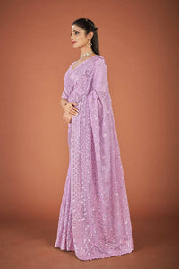 Thumbnail for Vastrasky Lavender Georgette Designer Saree - Distacart