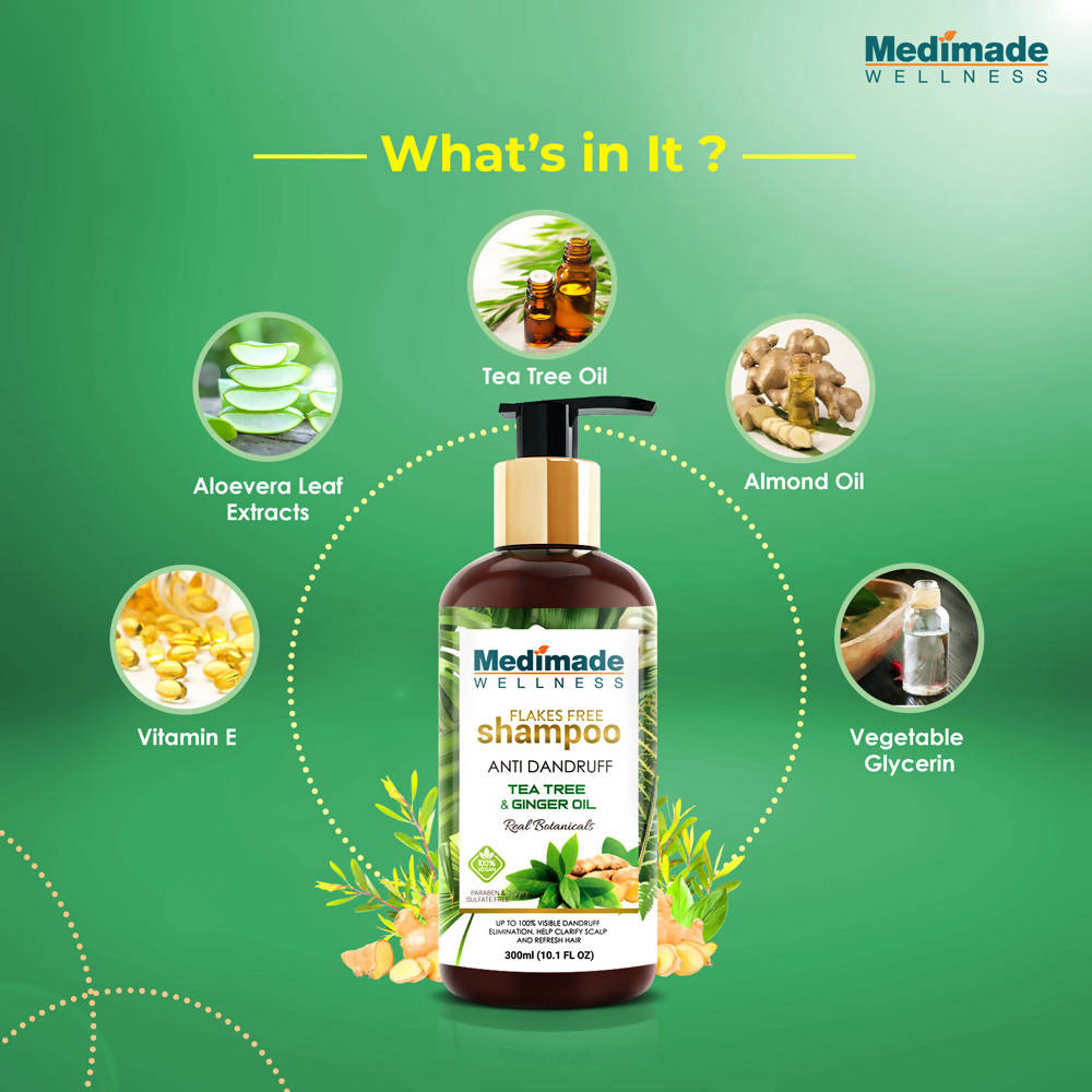 Medimade Wellness Flakes Free Anti Dandruff Shampoo with Tea Tree and Ginger Oil - Distacart