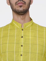 Thumbnail for Manyavar Men Lime Green & White Checked Straight Kurta - Distacart