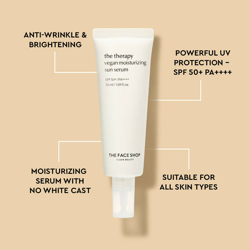 The Face Shop The Therapy Vegan Moisturizing Sun Serum SPF 50+ - Distacart