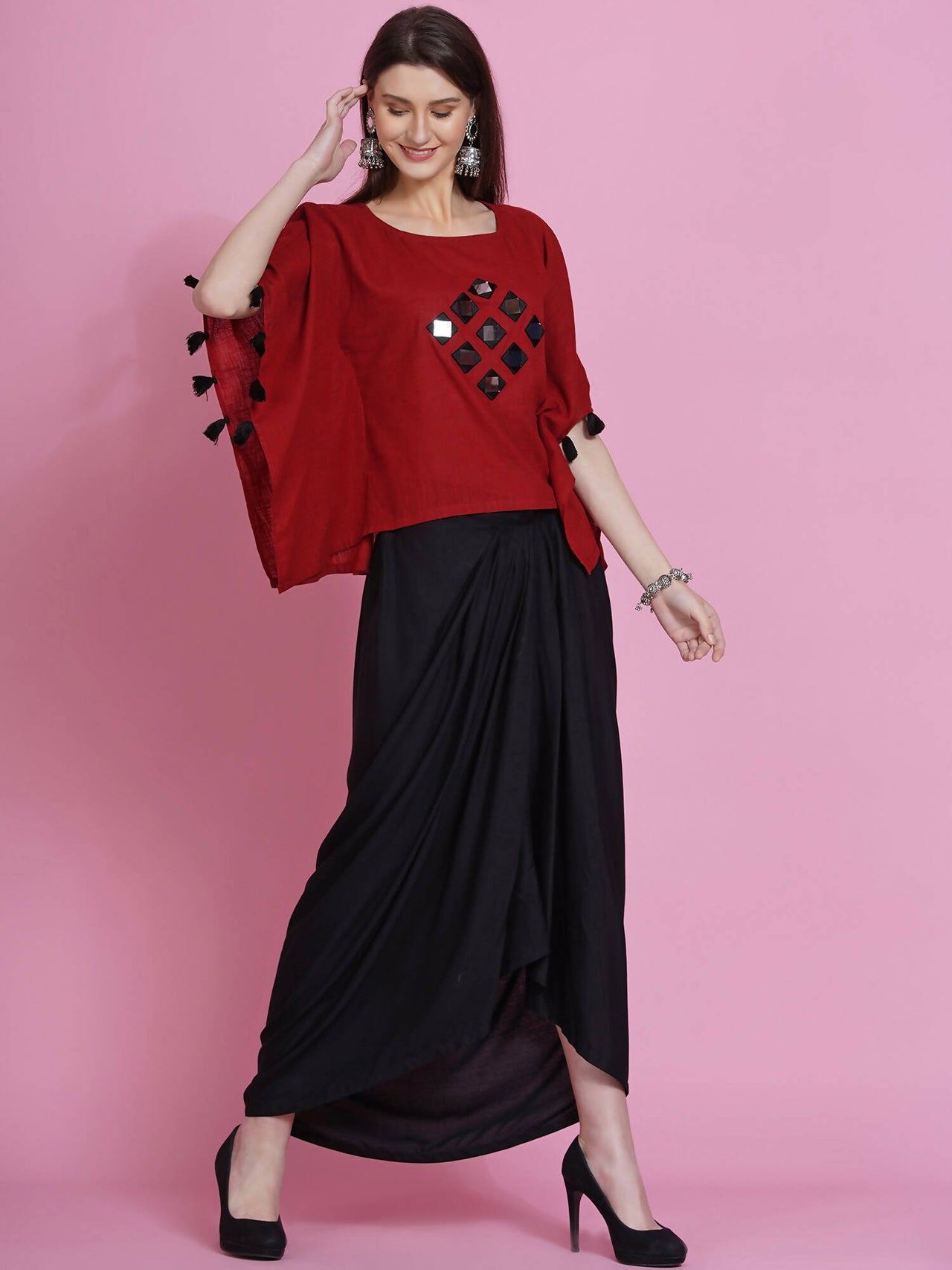 Women Republic Maroon Cotton Kaftan With Dhoti - Distacart