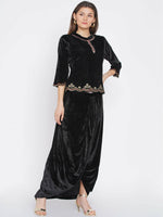 Thumbnail for Women Republic Black Velvet Embroiderd Koti With Dhoti Pants - Distacart