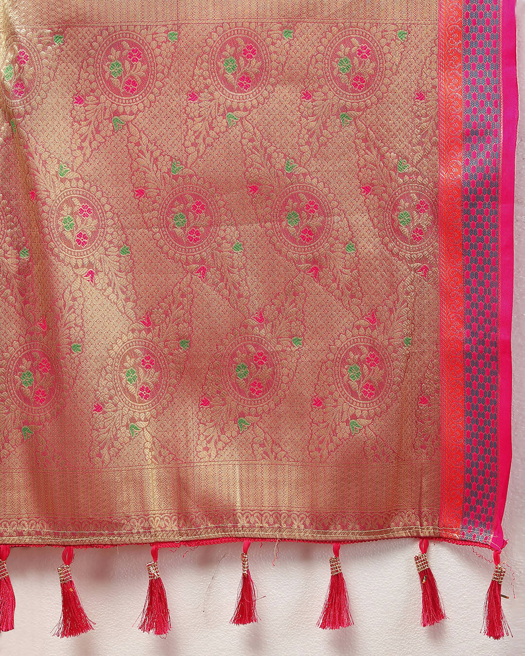Lorenvalley Fashion Orange Kanjivaram Silk Woven Design with Zari Weaving Saree - Distacart