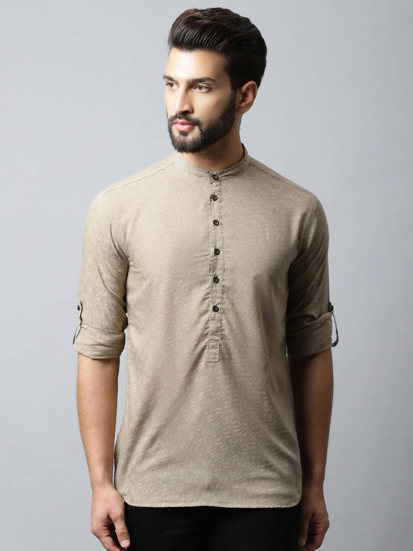 Even Apparels Beige Color Pure Cotton Men's Kurta With Band Collar (SLD072) - Distacart