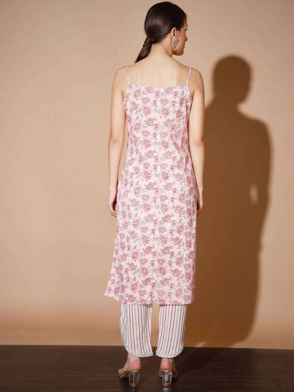 Myshka Women Pink Printed Kurta & Trousers - Distacart