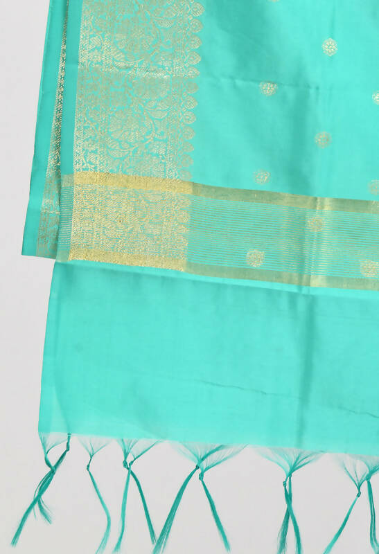 Mominos Fashion Moeza Women's Banarsi Silk Woven Design Sea Green Dupatta - Distacart