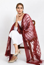 Thumbnail for Mominos Fashion Moeza Women's Orgenza Mirror Stripe Thread Work Maroon Dupatta - Distacart