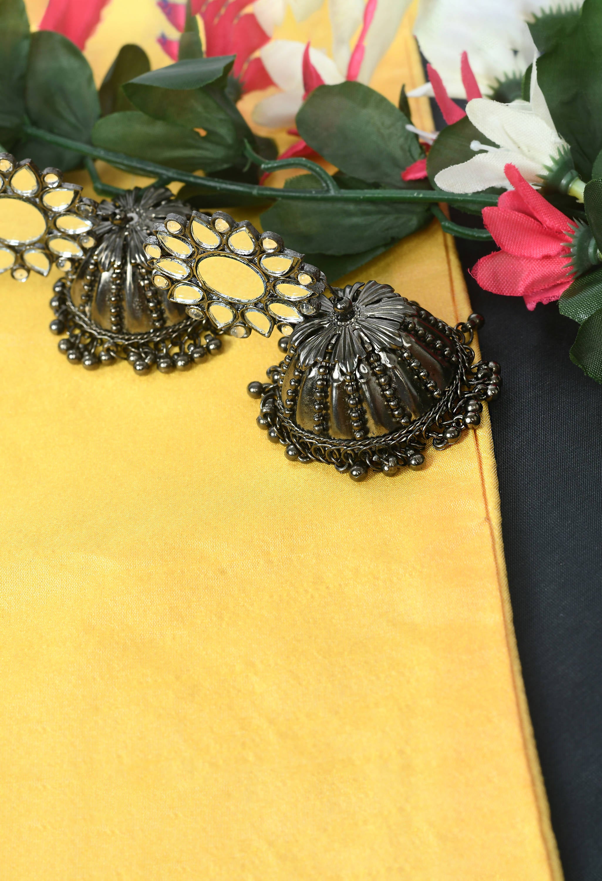 Mominos Fashion Johar Kamal Silver-Plated With Mirror Earrings Jhumkas - Distacart