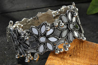 Thumbnail for Mominos Fashion Kamal Johar Oxidised Silver-Plated Mirror work Design Bracelet