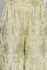 Thumbnail for Little Bansi Banarsi Cotton Turkish Lacework Kurta with Foil Sharara & Dupatta - Green - Distacart