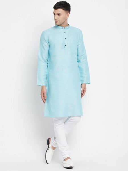 Even Apparels Blue Rayon Men's Kurta With Band Collar - Distacart