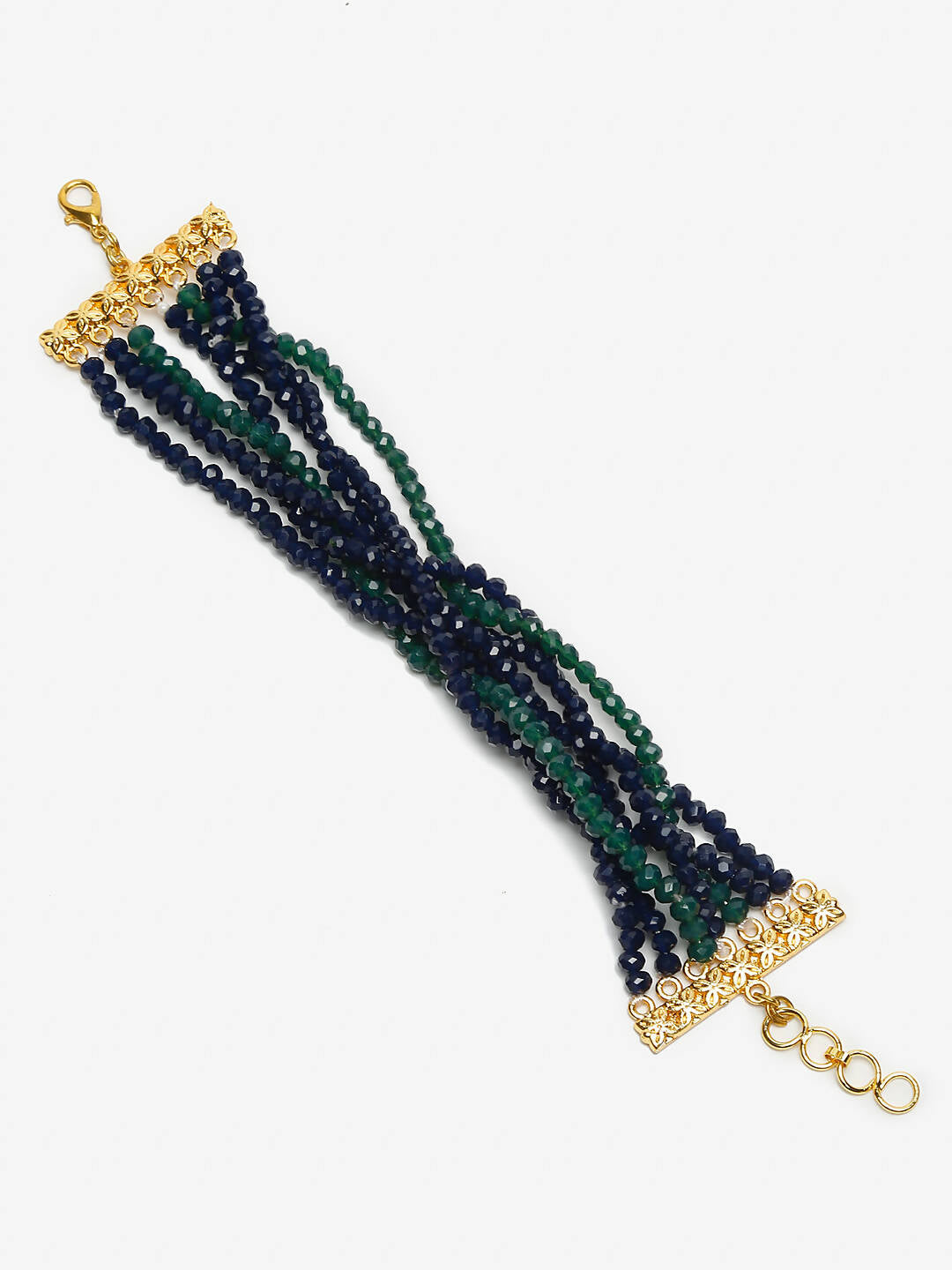 Women's Gold-Toned, Navy Blue Green Onyx Gold-Plated Multistrand Bracelet - Ruby Raang - Distacart