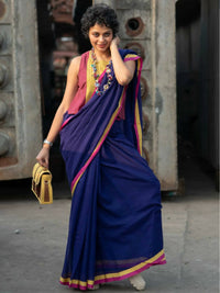 Thumbnail for Suta Purple Solid Mul Cotton Saree - Distacart