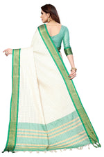 Thumbnail for Vamika Weaving White Cotton Silk Saree (DEVAL GREEN) - Distacart
