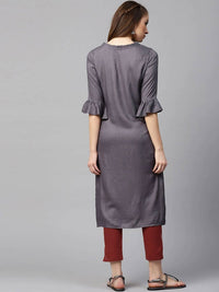 Thumbnail for Yufta Women Grey & Maroon Solid Kurta with Trouser