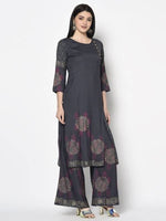 Thumbnail for Aniyah Rayon Dark Grey Color Block Print Straight Kurta (AN-203K)