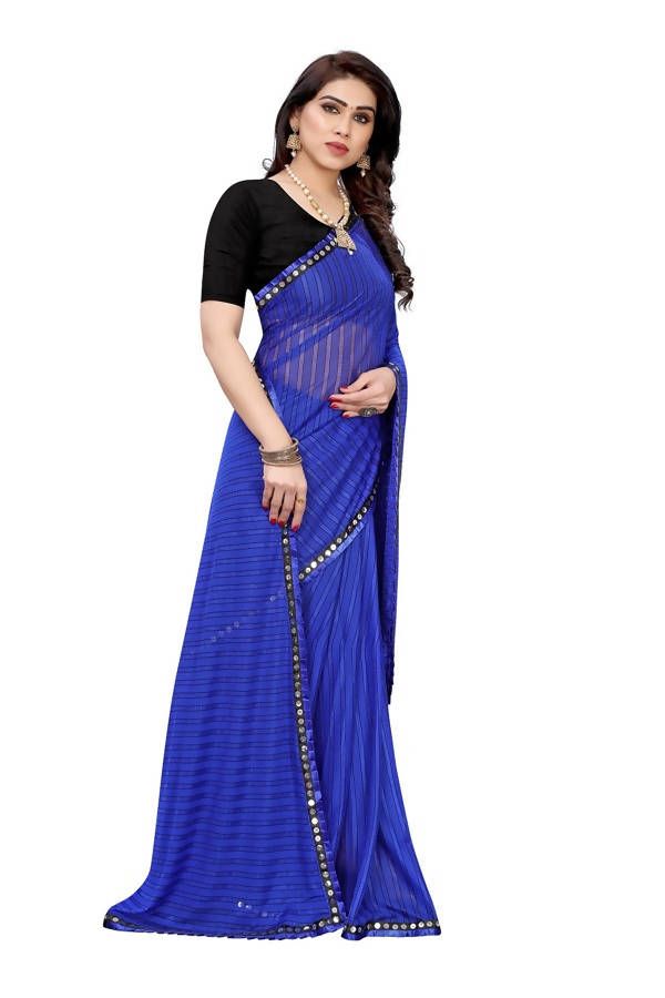 Vamika Blue Malai Silk Printed Saree (Zigzag Blue)