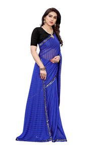 Thumbnail for Vamika Blue Malai Silk Printed Saree (Zigzag Blue)
