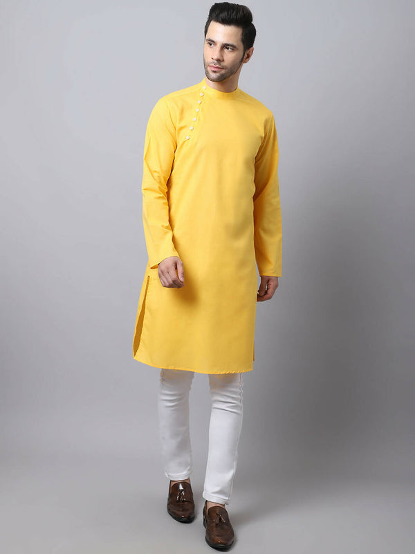 Even Apparels Yellow Pure Cotton Men's Kurta With Side Placket - Distacart