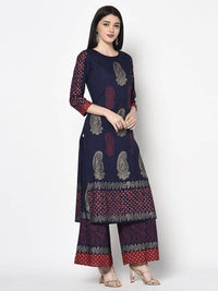 Thumbnail for Aniyah Rayon Navy Blue Color Block Print Straight kurta (AN-180K)