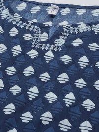 Thumbnail for Yufta Women Blue & Offwhite Printed Kaftan Kurta