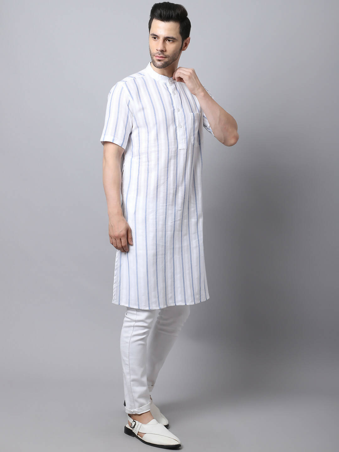 Even Apparels Beige Pure Cotton Kurta With Band Collar - Distacart