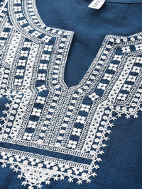 Thumbnail for Yufta Women Blue And White Embroidered Kurta with Trouser & With Dupatta