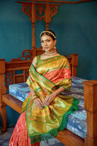 Thumbnail for Vishnu Weaves Women's Gajri Patola Banarasi Silk Meenakari Zari Woven Saree with Blouse - Distacart