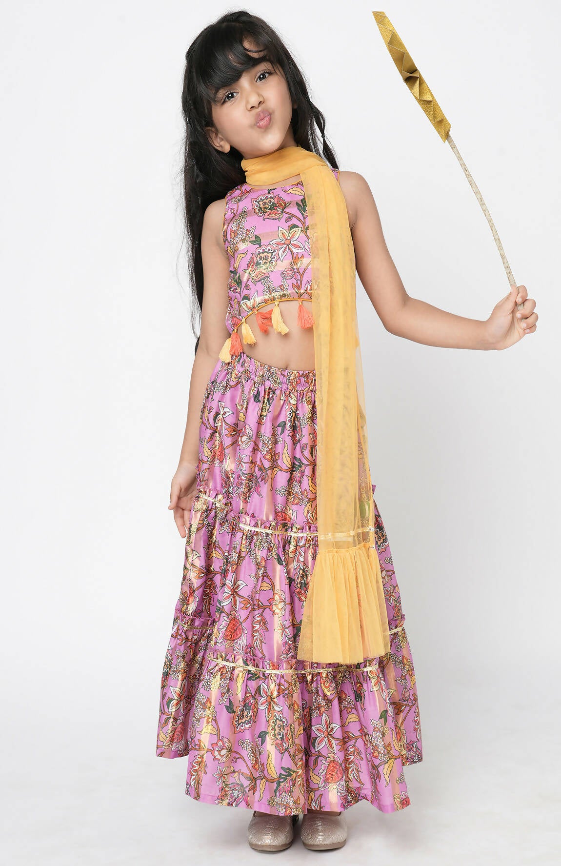 Lil Drama Golden Weaves Girls Purple Lehanga Choli Set - Distacart