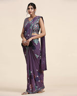 Thumbnail for Purple Pure Georgette Sequence work Ready to wear Saree with stitched Blouse - Nirvana - Distacart