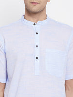 Thumbnail for Even Apparels Blue Color Pure Cotton With Band Collar Men's H/S Kurta - Distacart