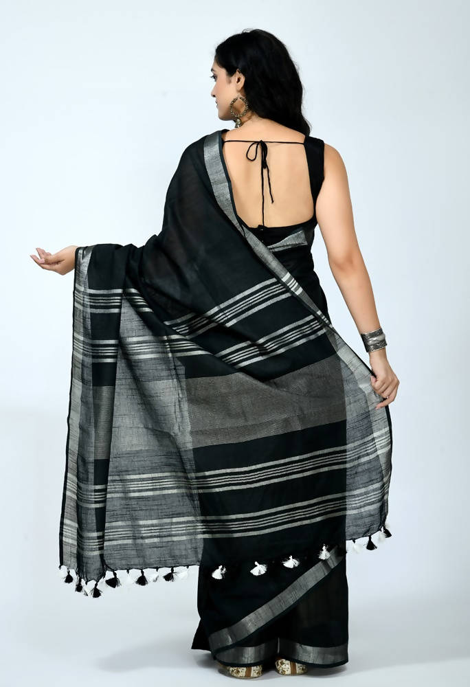 Mominos Fashion Moeza Bhagalpuri Handloom Silk Black Saree