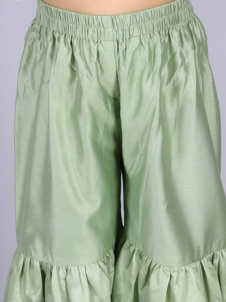 Lil Drama Ethnic Girls Green Kurta with Sharara and dupatta set - Distacart