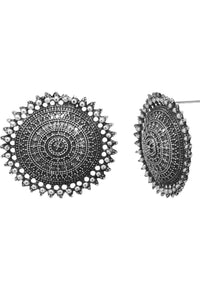 Thumbnail for Mominos Fashion Johar Kamal Oxidised Silver-Plated Long Chain with Pendant & Studs For Women - Distacart