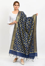 Thumbnail for Mominos Fashion Moeza Women's Banarsi Silk Floral Woven Design Navy Blue Dupatta - Distacart